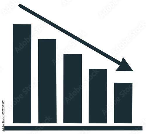 Downward trend graph with descending bars and arrow illustrating a decline or loss.
