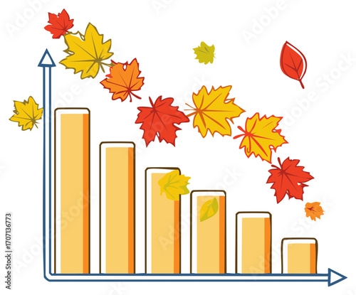 Declining graph with autumn leaves indicating financial decline or seasonal slowdown