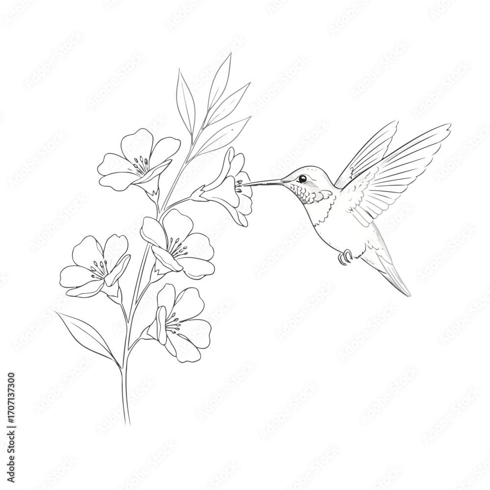 Obraz premium Illustration of hummingbird feeding on a flower