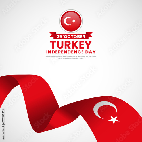 Turkey national day square banner background with waving ribbon flag