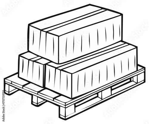 Stacked boxes on a pallet illustration black and white drawing