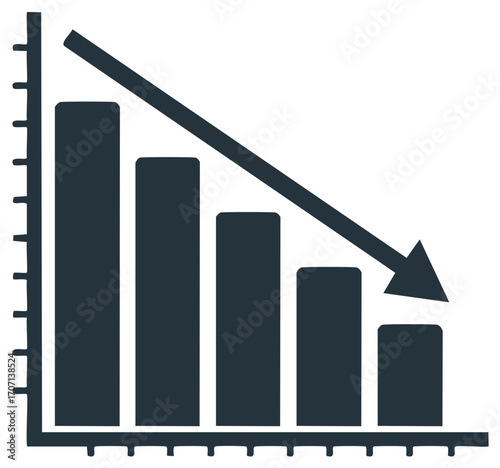 Declining Bar Chart Graph with Downward Arrow Showing Recession Loss