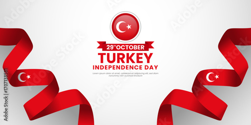 Turkey independence day banner background 29th october design element with waving ribbon flag
