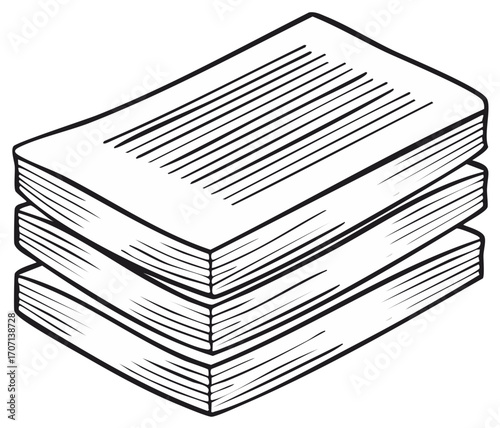 Three Stacks of Papers or Documents with Lines in Black and White