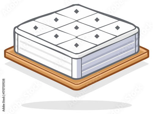 Mattress on Wooden Frame Isometric View Bedroom Sleeping Comfort Illustration