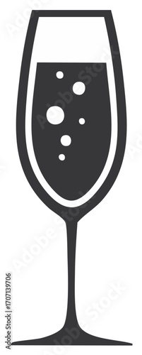 Elegant champagne flute with bubbling carbonated beverage and festive atmosphere