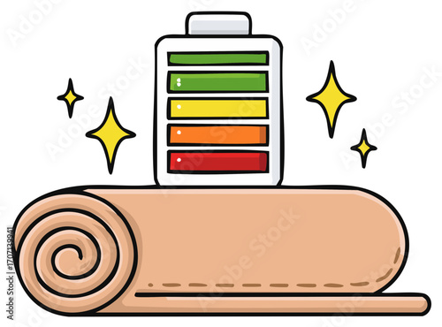 Battery Charging with Yoga Mat and Stars for Power Boost Energy Increase Relaxation
