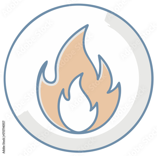Stylized Flame Symbol within Circle. Illustration Represents Energy and Heat.