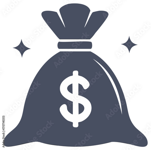 Money bag illustration with dollar sign and shining stars financial prosperity