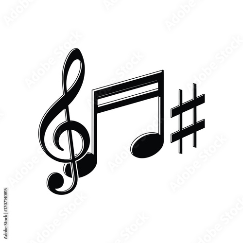Musical note isolated on white background, a symbol representing a musical sound, used in written music to indicate pitch and duration
