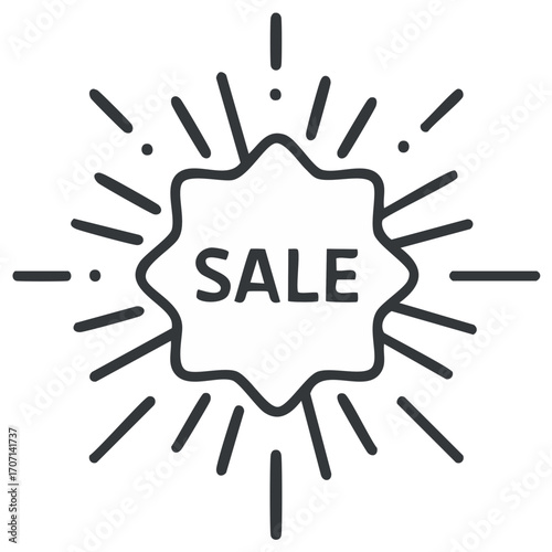 Sale burst announcement graphic with radiating lines and dots