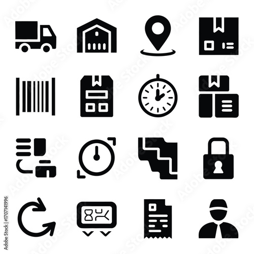 Delivery logistics icons truck warehouse