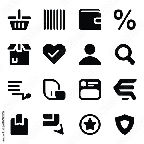 Shopping icons collection shopping basket barcode