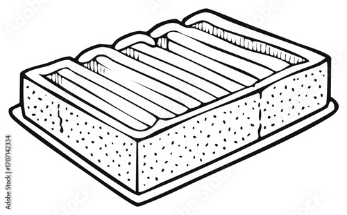 Black and white graphic illustration of a rectangular sponge cake