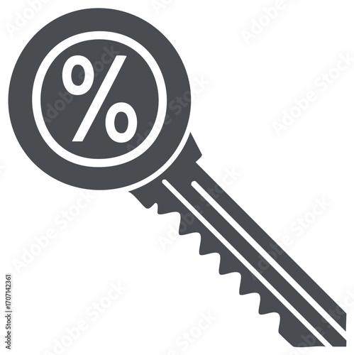 Percentage symbol key icon representing concepts of discount, investment, and finance