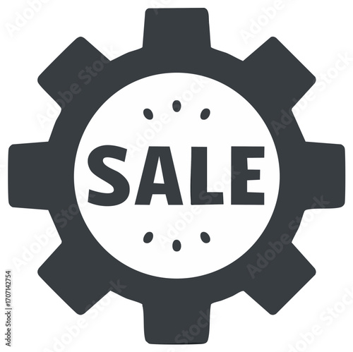 Dramatic Sale Announcement inside a Gear Mechanism White Circle with Dots