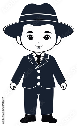 Cartoon Boy in Hat and Suit Illustration, Smiling Character, Simple Design