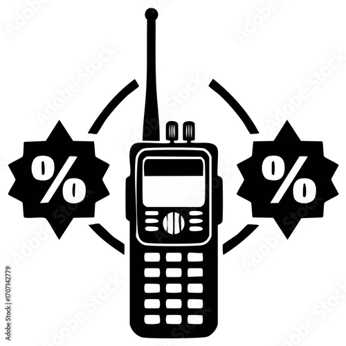 Walkie Talkie with Percent Signs Icon Cutout Communication Discount Concept