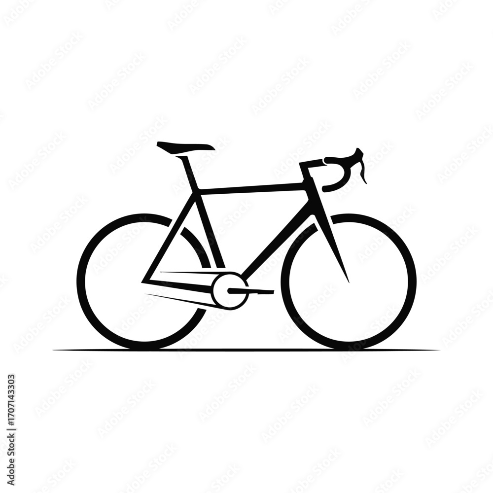 Fototapeta premium Simple black bicycle isolated on white background, a minimalist vector illustration of a road bike for sport or transportation, clean and modern design