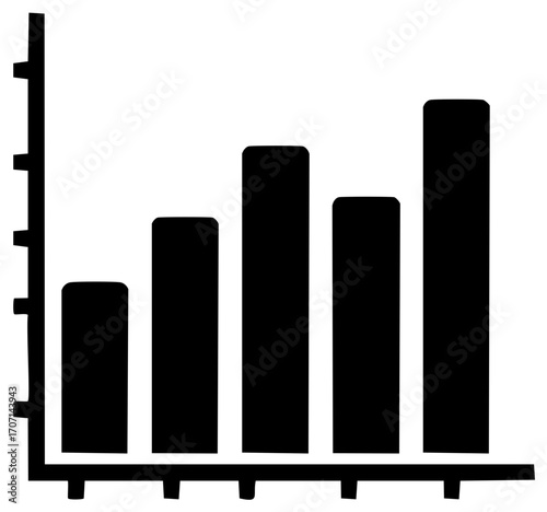 Simple black bar chart graphic showing increasing data trends