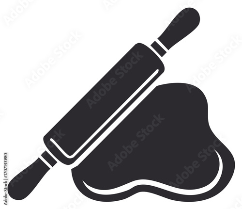 Rolling Pin and Dough Illustration Featuring Baking Process and Simple Home Cooking Preparation. Culinary Flat Vector Art