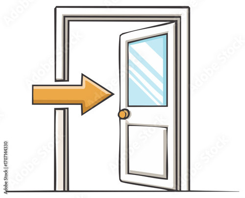 Open Door with Arrow Sign Illustrating Entrance or Access