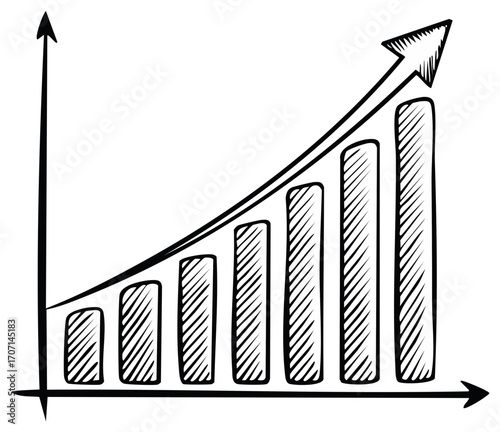 Graph showing business growth or increase, sketched, rising up with arrow