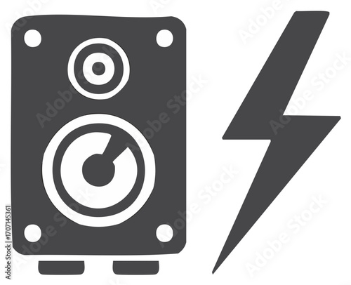 Speaker and lightning bolt logo design, vector illustration