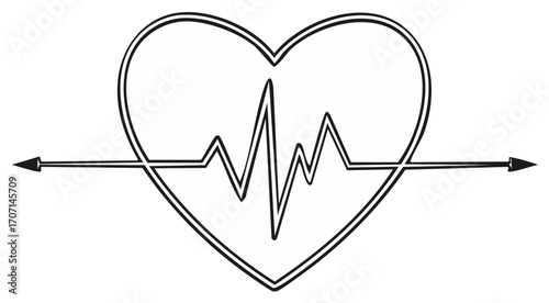 Heartbeat cardiogram line art with directional arrows crossing through