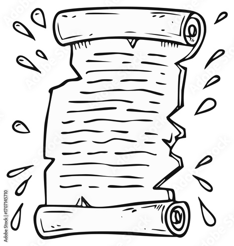 Torn Manuscript Scroll with Water Droplets
