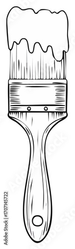 Artist's paint brush with dripping paint illustration in black and white