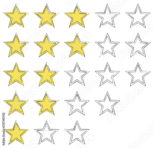 Yellow star rating feedback satisfaction icon doodle style hand drawn