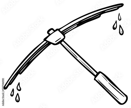 Hand drawn illustration of a dripping pickaxe, a tool for mining and construction