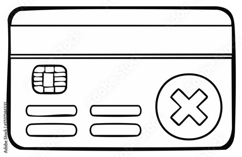 Doodle style declined credit card, rejection finance, hand drawn design