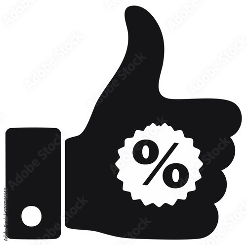 Thumbs Up Icon Holding Percentage Sign, Symbolizing Approval, Discount