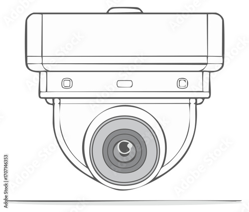 Modern surveillance dome camera with lens illustration viewed from above for security monitoring systems