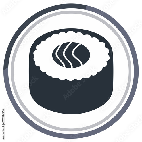 Graphic of Japanese Sushi Roll with Fish Inside Circle Border Decoration
