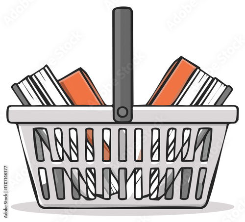 Shopping Basket Filled with Books: Education, Learning, and Reading Materials