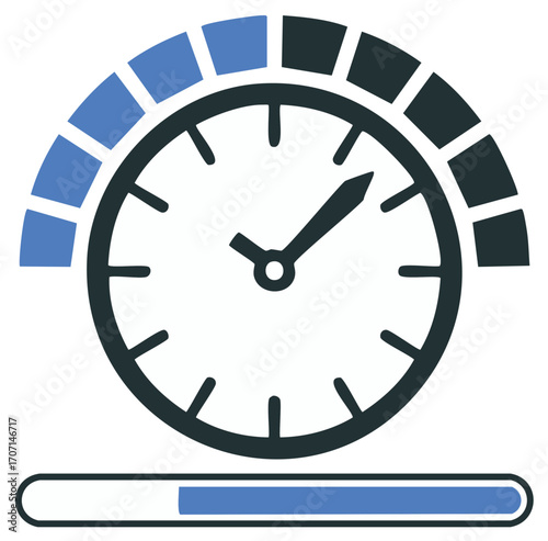Clock face with progress indicator graphic. Time, deadline, loading, and process concepts.