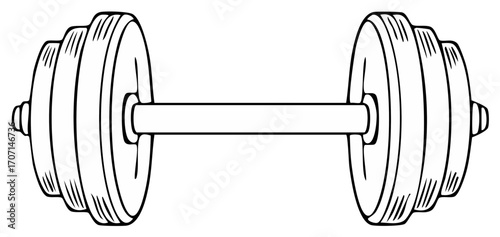 Black and white vector illustration of a classic barbell design