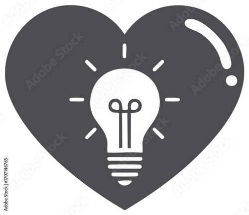Creative love icon vector graphic: Heart shape with bulb inside shows innovation or loving idea