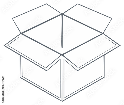 Open Cardboard Shipping Box Outline Illustration for Delivery and Storage Concepts