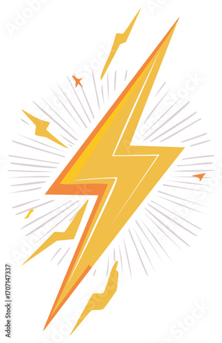 Illustration of a yellow lightning bolt with rays and secondary bolts.
