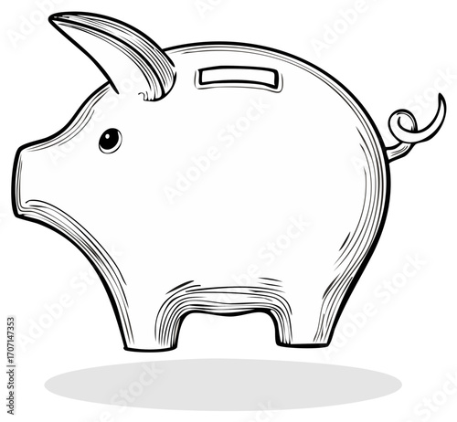 Simple Piggy Bank Illustration in Black and White Graphic Style Design