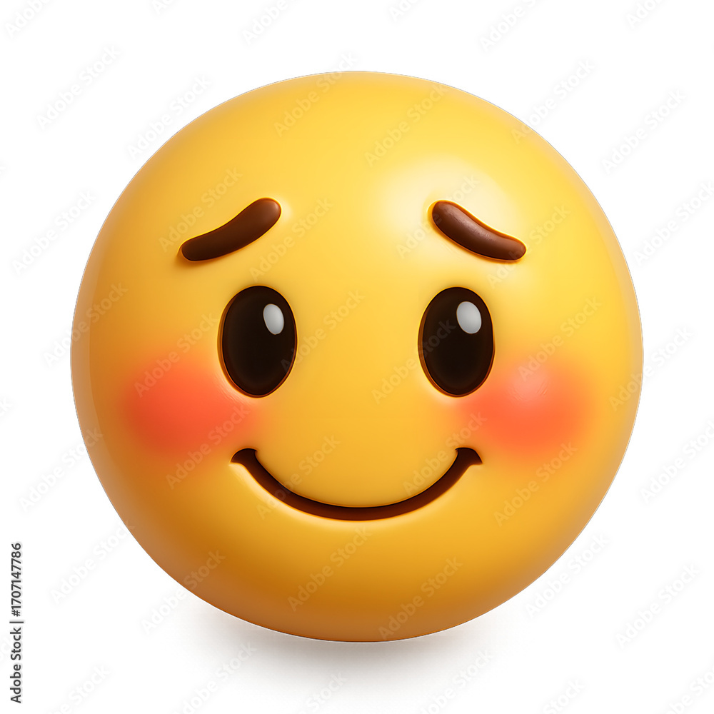 Fototapeta premium Blushing 3D Emoji Illustration, Simple Cute Digital Icon, Shy and Cheerful Expression