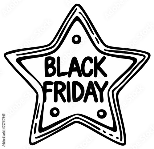 Black Friday Sale Star Shaped Label with Bold Text and Outline Design Element