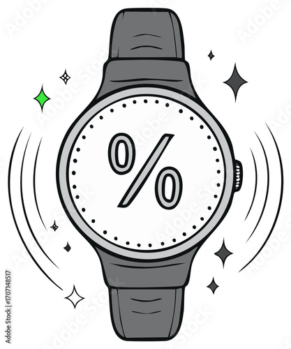 Watch with Percentage Symbol, Illustrative Design