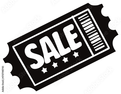 Sale Ticket with Star Design, Discount Offer, Retail Promotions Announcement