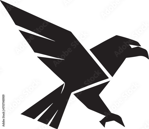 Geometric black hawk silhouette isolated on white background