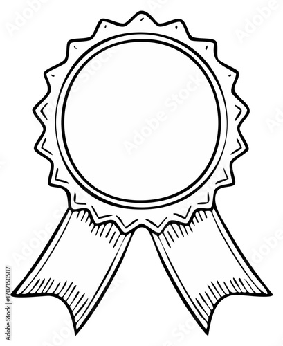 Blank award ribbon rosette sketch isolated on white background classic winner decoration